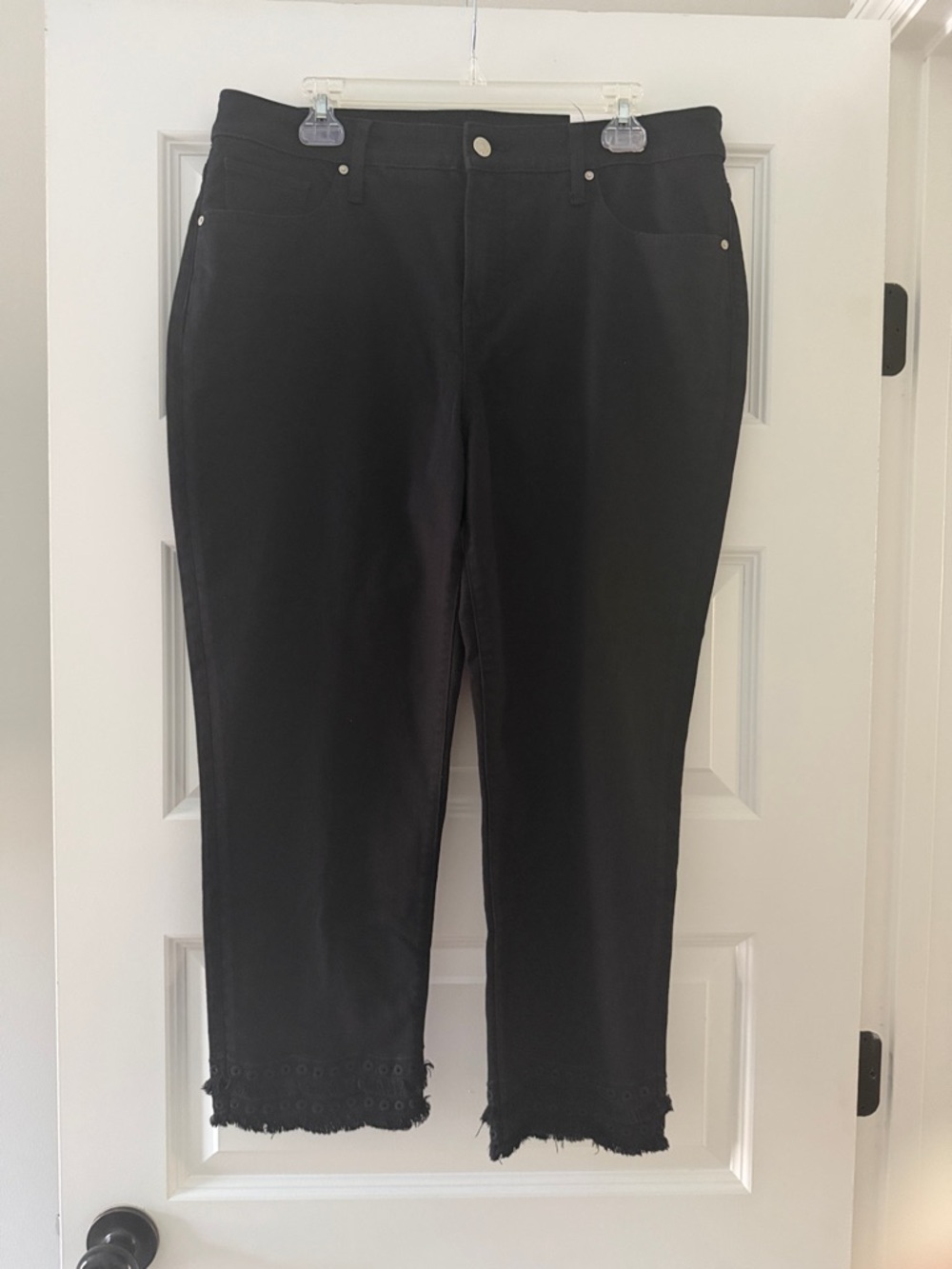 Chico's Black Cropped Jeans with Frayed Eyelet Hem